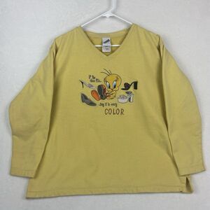 Vintage Warner Bros Tweety Bird Sweatshirt Womens Large Yellow Embroidered